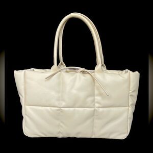 Ulta Beauty Cream Ivory Nylon Puffer Shoulder Tote Bag New